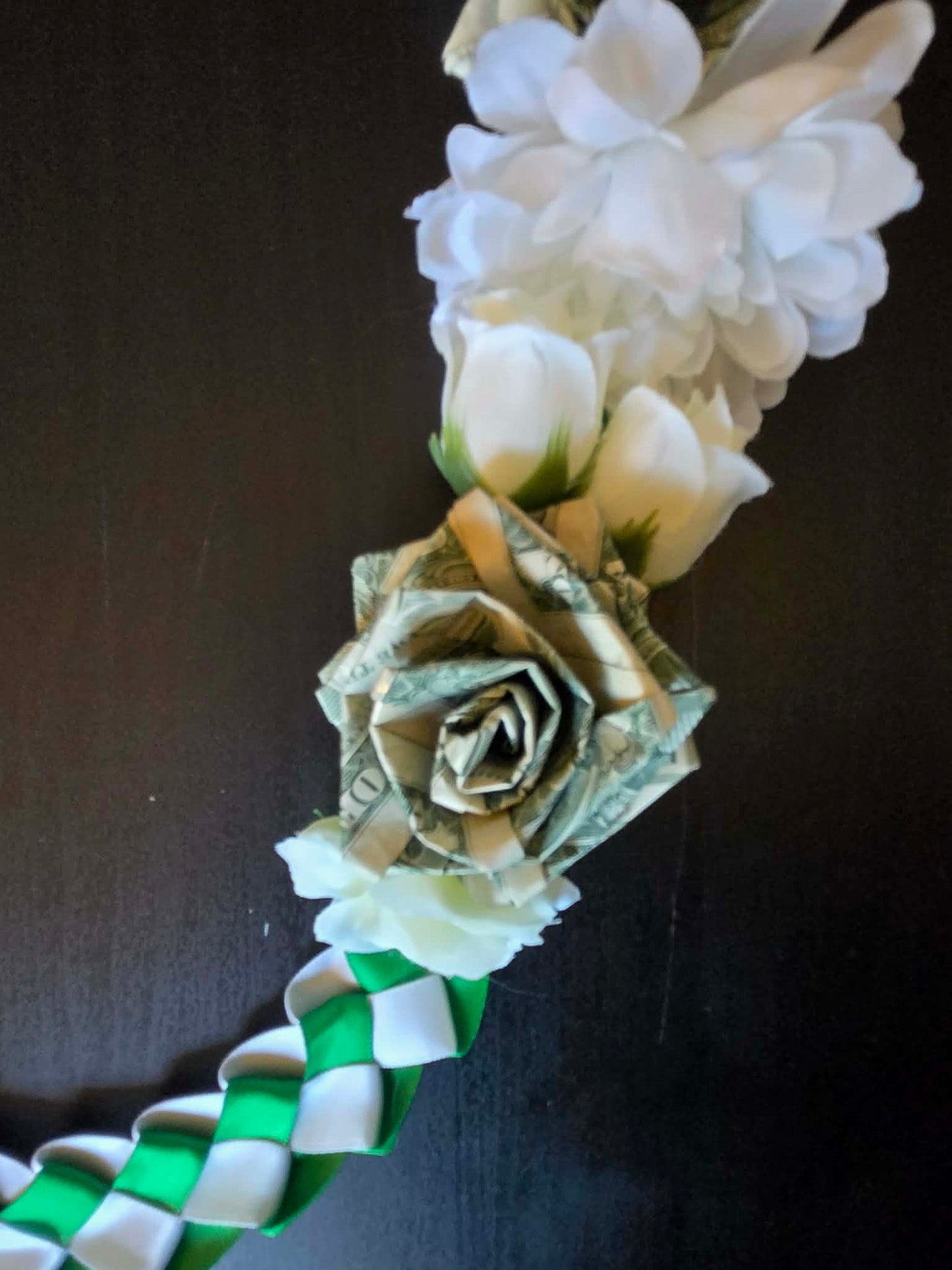 Braided Money Lei: GREEN & WHITE