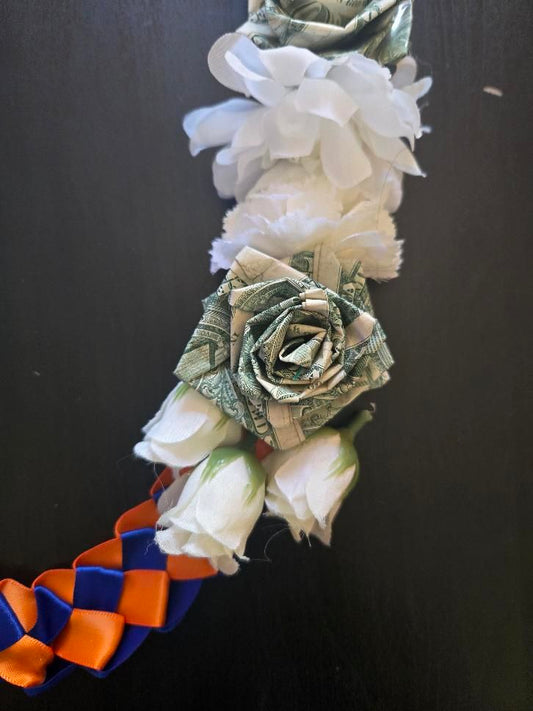 Braided Money Lei: BLUE & ORANGE