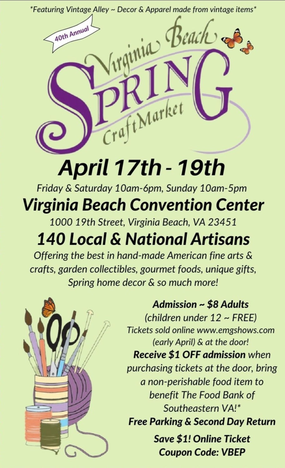 April 17, 18 & 19 | 40th Annual Spring Market @ Virginia Beach Convention Center HALL C | Friday, Saturday 10am-6pm & Sunday 10am-5pm