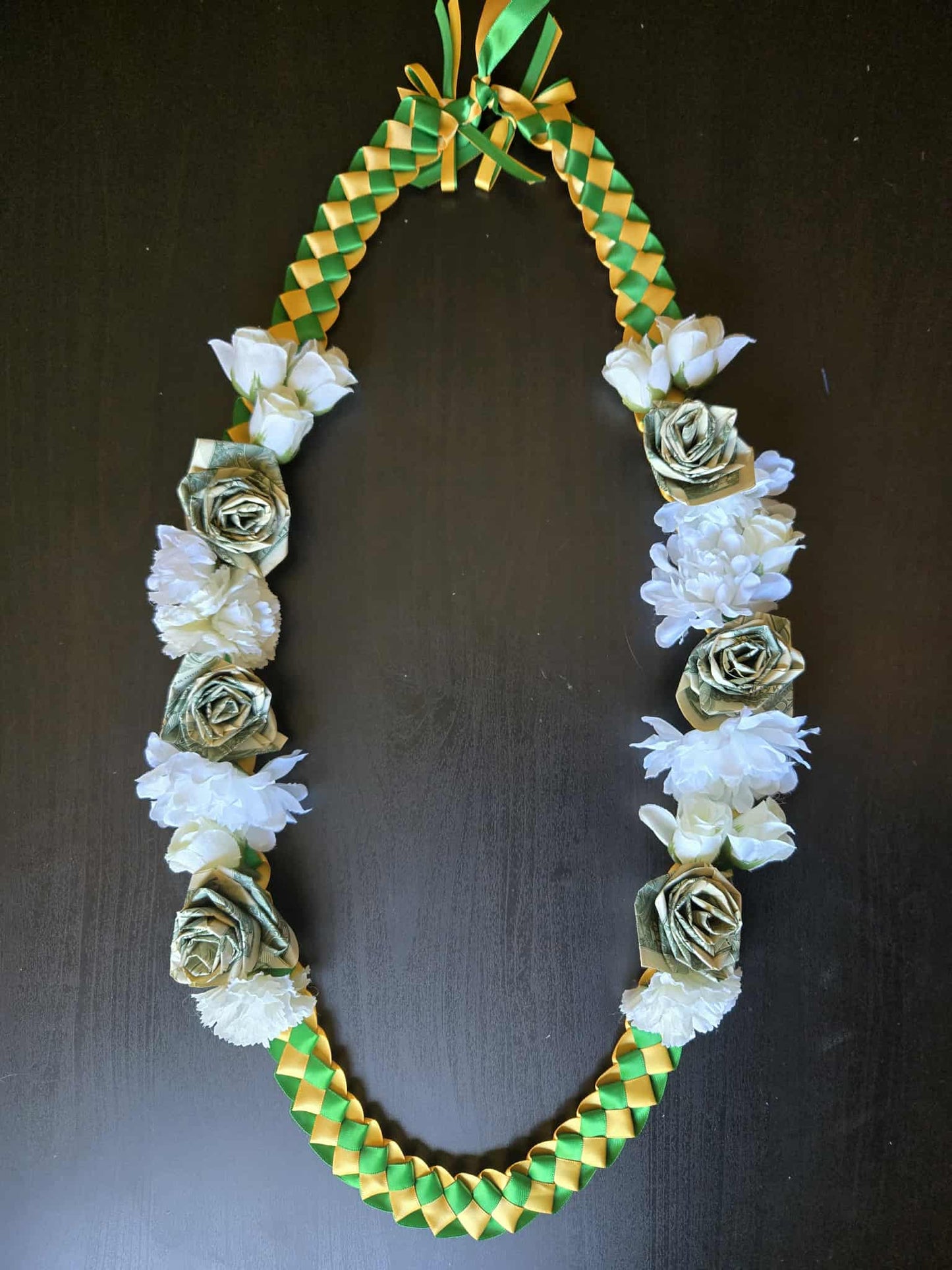 Braided Money Lei: GREEN & YELLOW