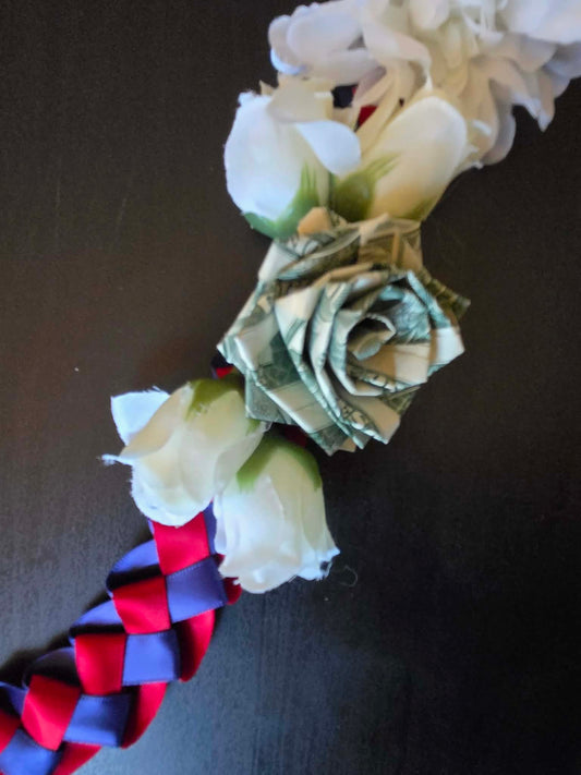 Braided Money Lei: RED & NAVY