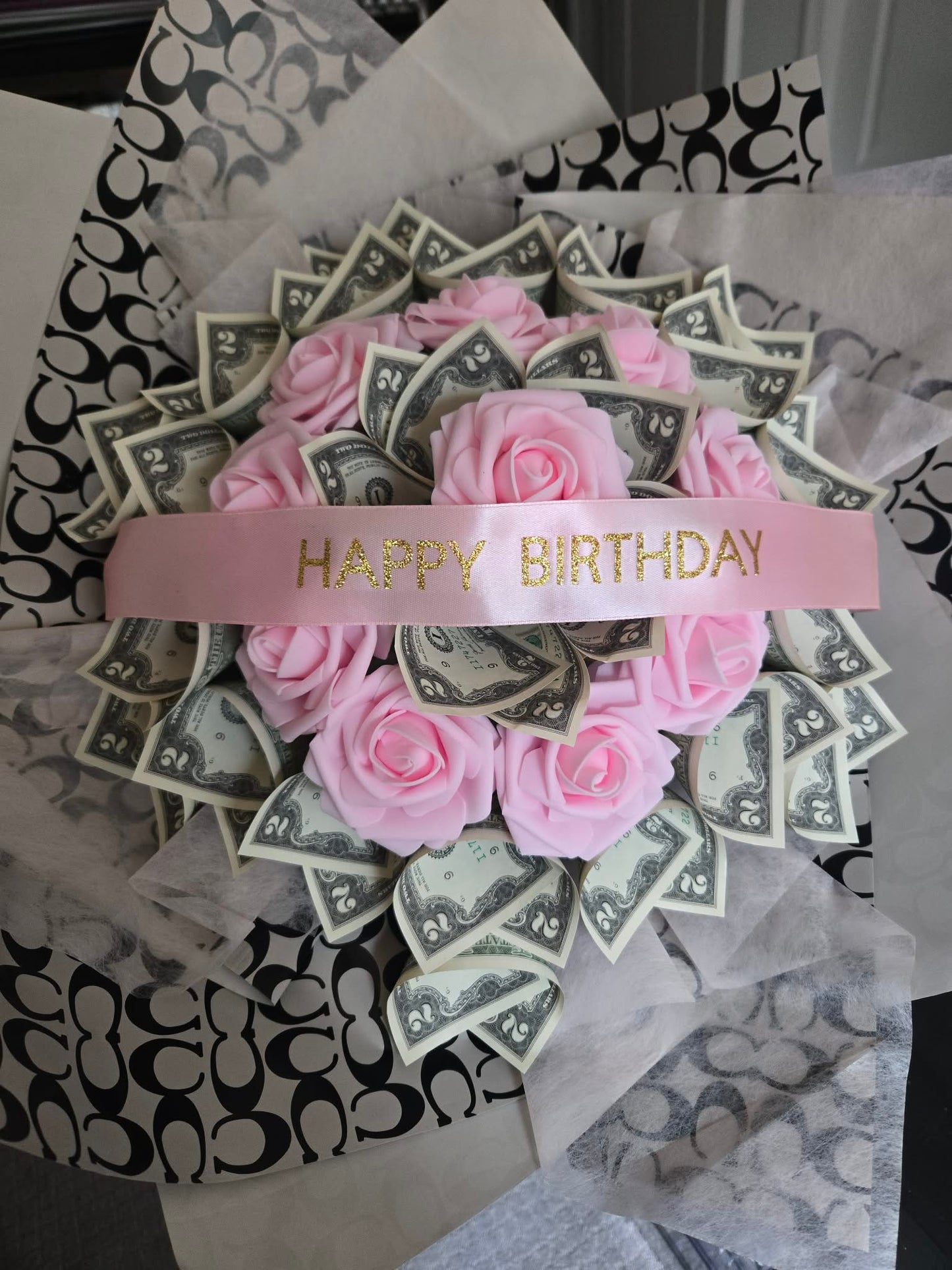 Large Designer-Inspired Money Bouquet: COACH Black Style