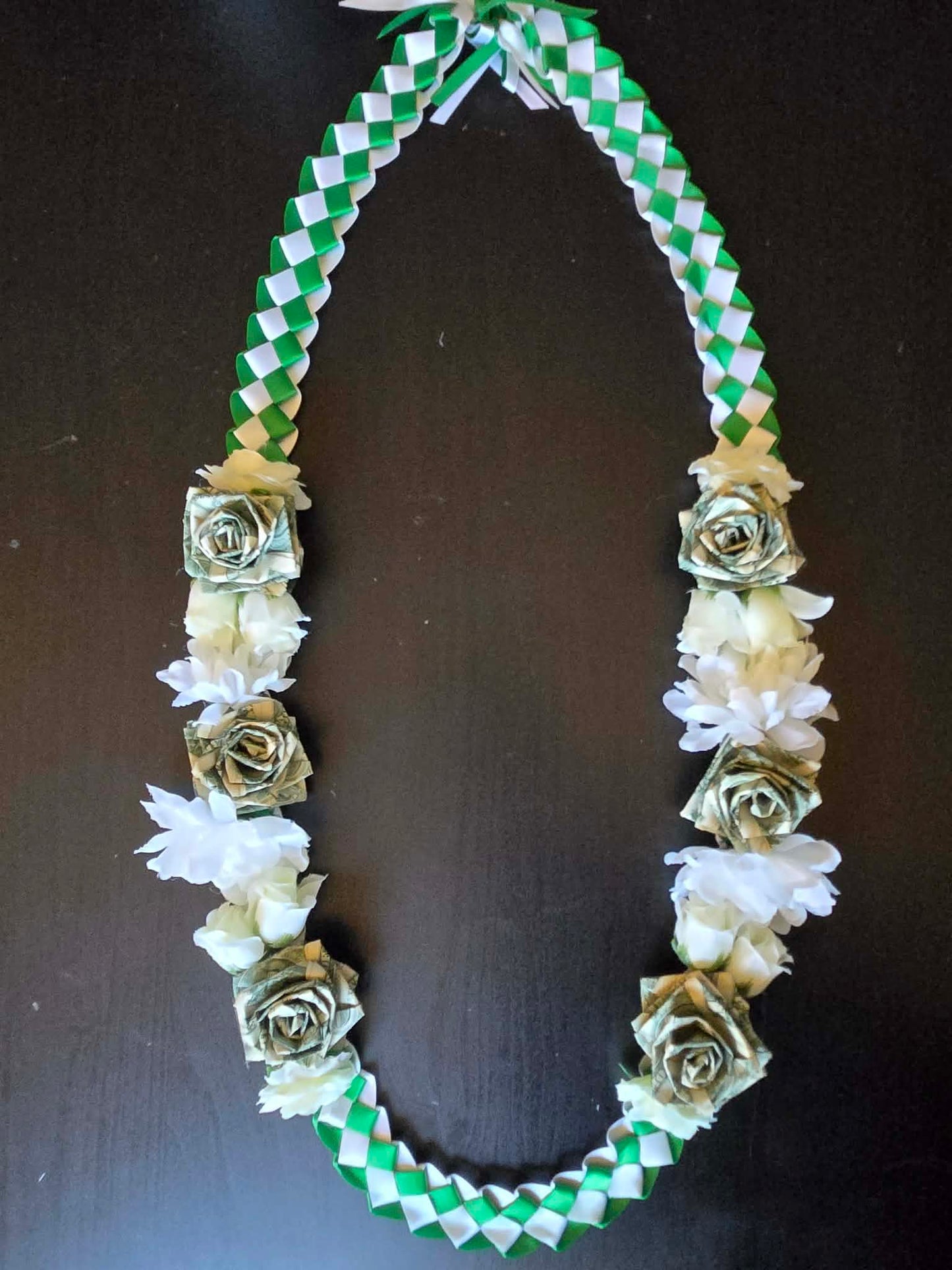 Braided Money Lei: GREEN & WHITE