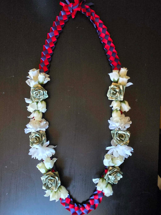 Braided Money Lei: RED & NAVY