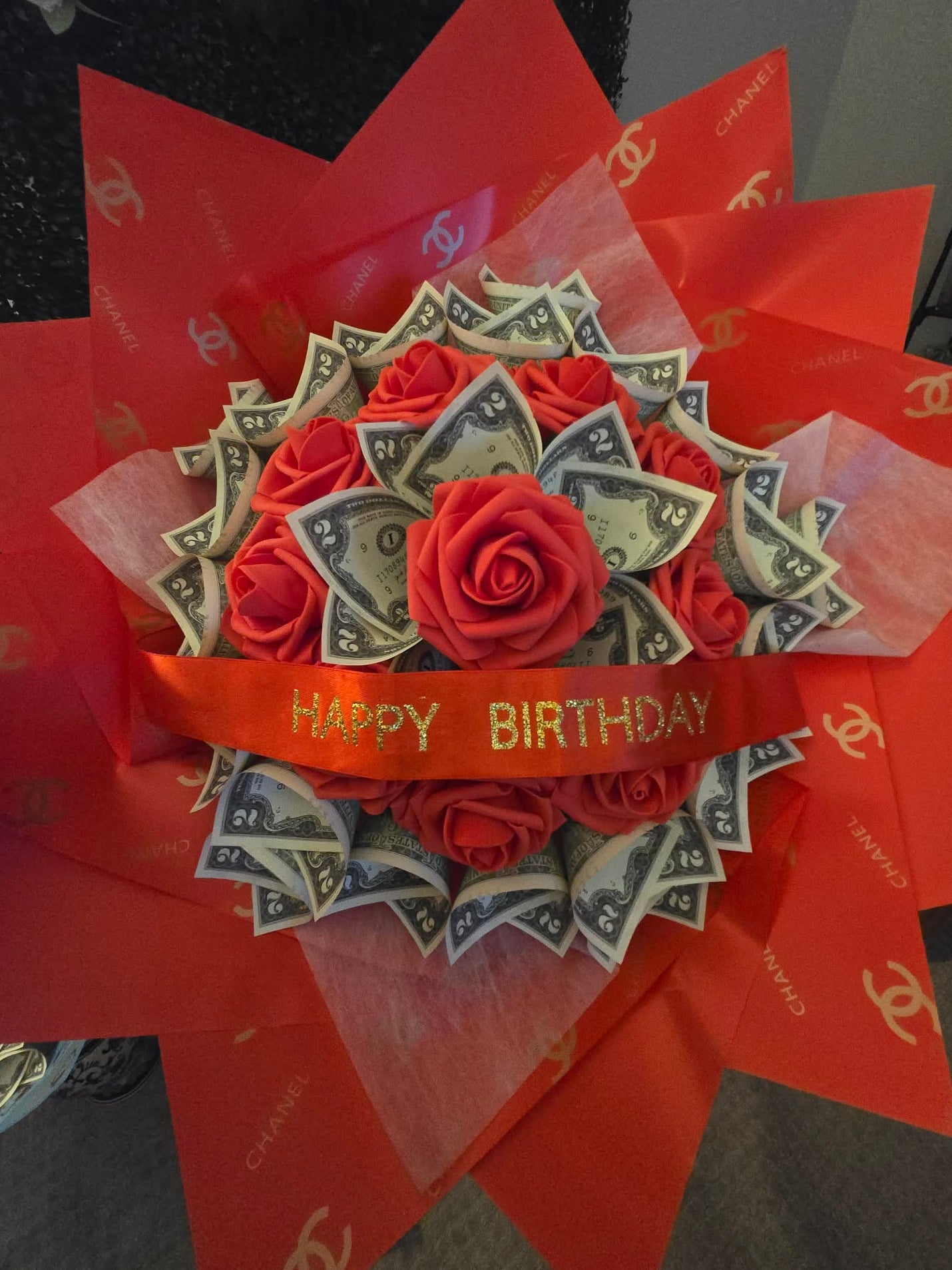 Large Designer-Inspired Money Bouquet: CHANEL Red Style