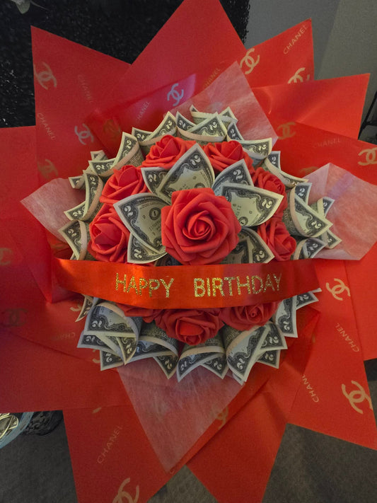 Large Designer-Inspired Money Bouquet: CHANEL Red Style
