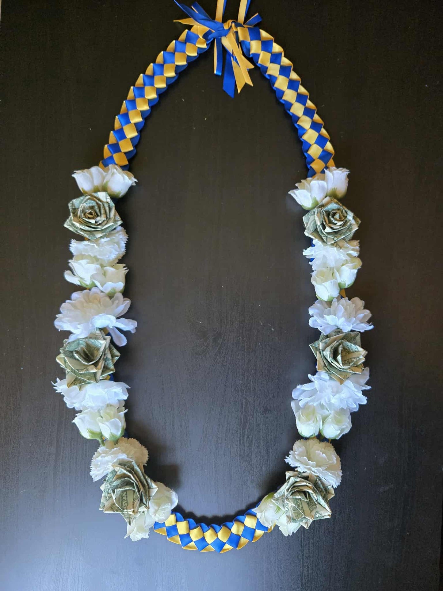Braided Money Lei: ROYAL & YELLOW