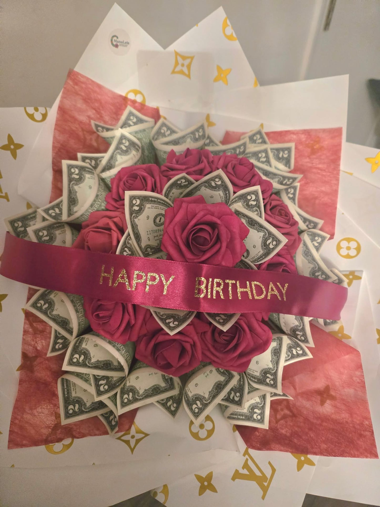 Large Designer-Inspired Money Bouquet: LOUIS VUITTON White Style