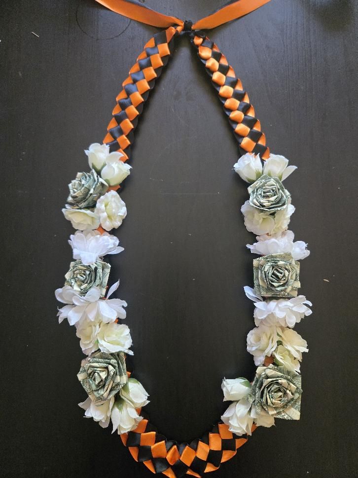 Braided Money Lei: BLACK & ORANGE