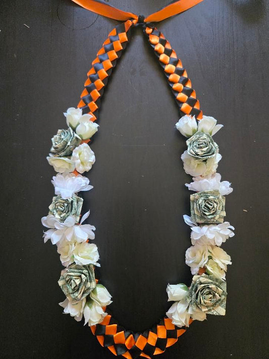 Braided Money Lei: BLACK & ORANGE