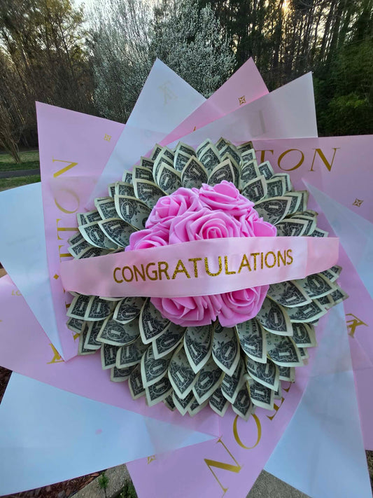 Large Designer-Inspired Money Bouquet: LOUIS VUITTON Pink Style